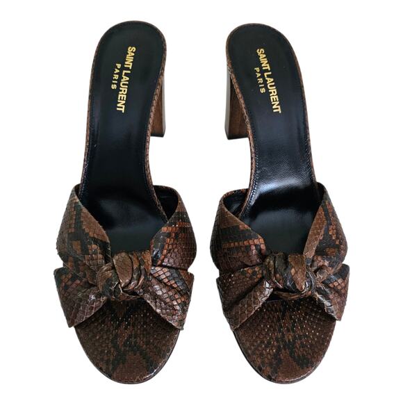 Saint Laurent Bianca Knot Snake Python Heel Sandal Mule Brown Size 41 US 11 - Picture 3 of 12